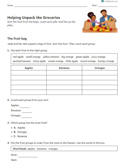 Helping Unpack the Groceries worksheet preview