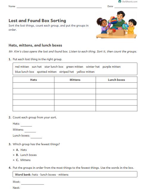 Lost and Found Box Sorting worksheet preview