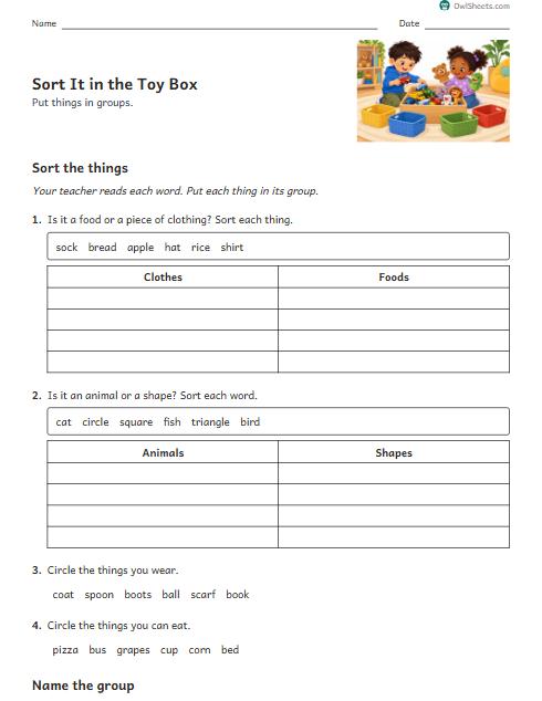 Sort It in the Toy Box worksheet preview