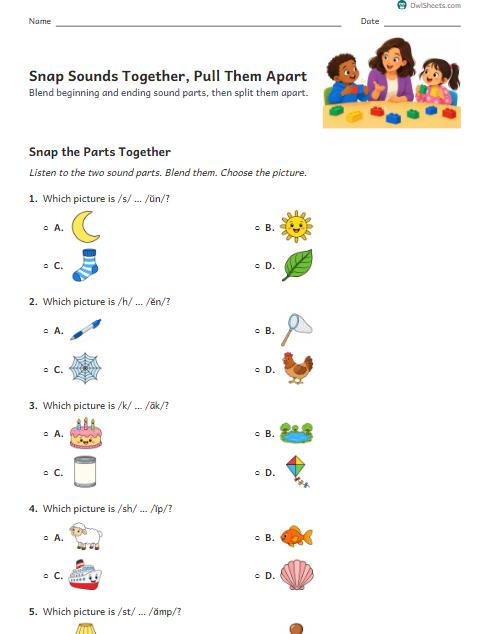 Snap Sounds Together, Pull Them Apart worksheet preview