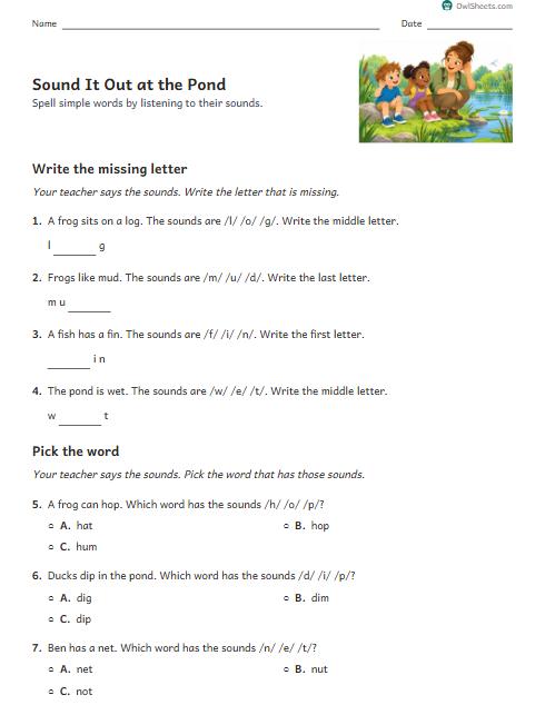Sound It Out at the Pond worksheet preview