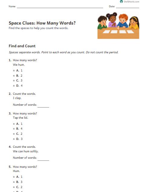 Space Clues: How Many Words? worksheet preview