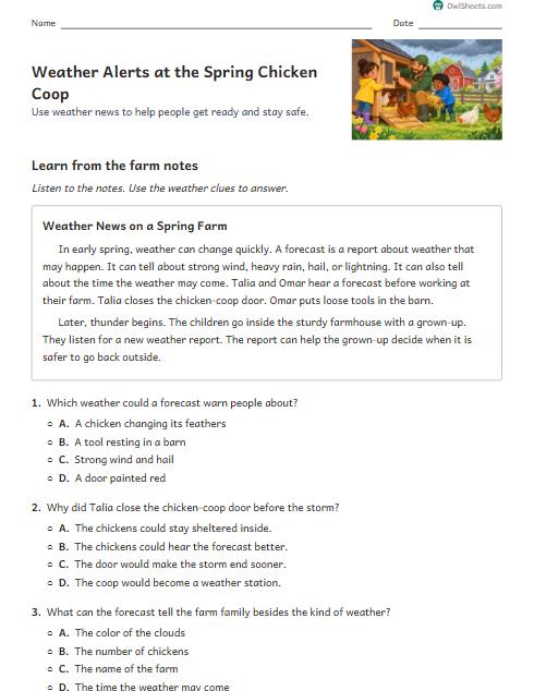 Weather Alerts at the Spring Chicken Coop worksheet preview