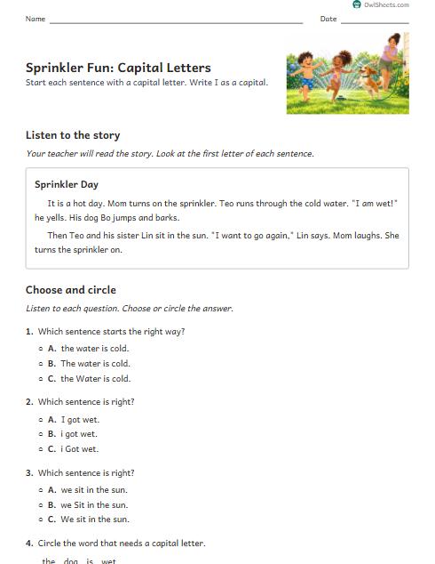 Sprinkler Fun: Capital Letters worksheet preview