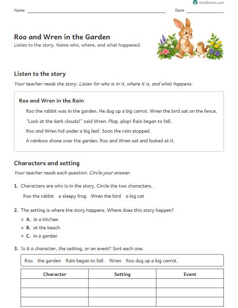 Roo and Wren in the Garden worksheet preview