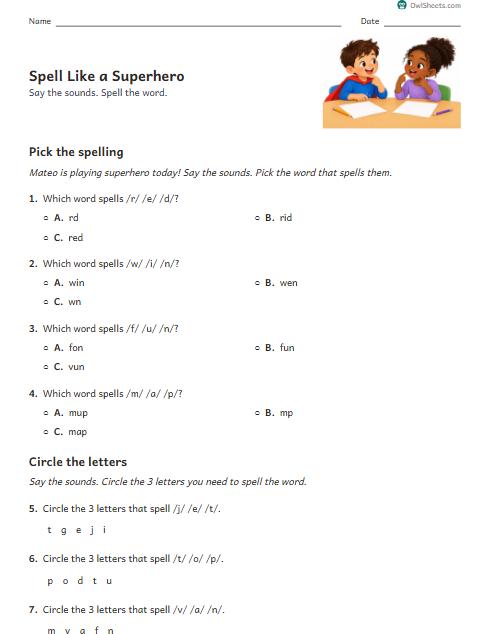 Spell Like a Superhero worksheet preview