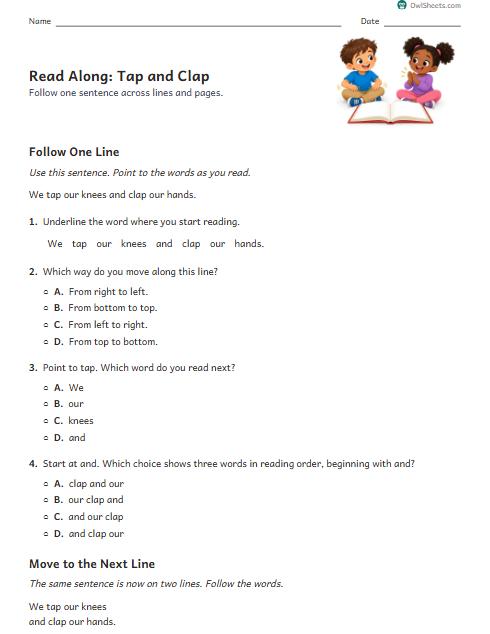 Read Along: Tap and Clap worksheet preview