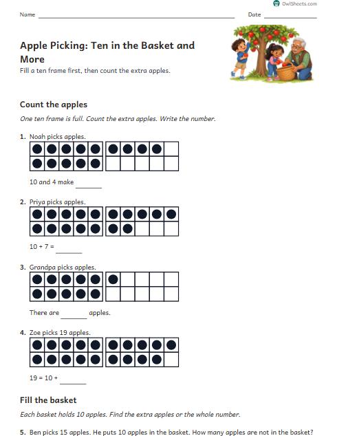 Apple Picking: Ten in the Basket and More worksheet preview