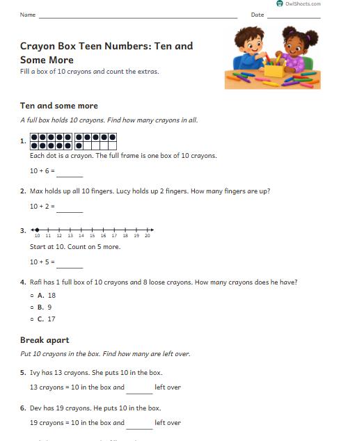 Crayon Box Teen Numbers: Ten and Some More worksheet preview