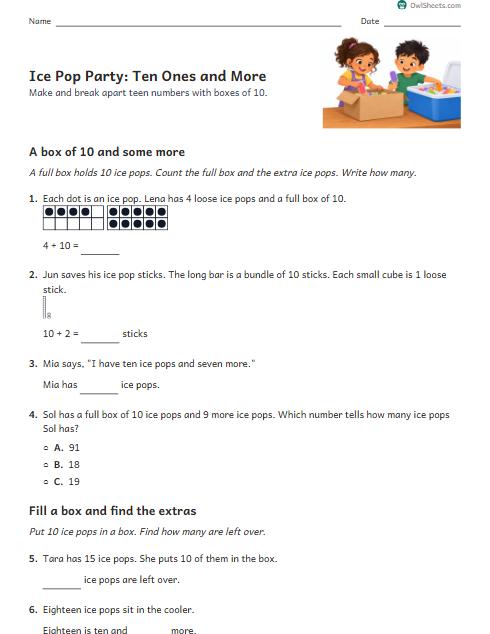 Ice Pop Party: Ten Ones and More worksheet preview