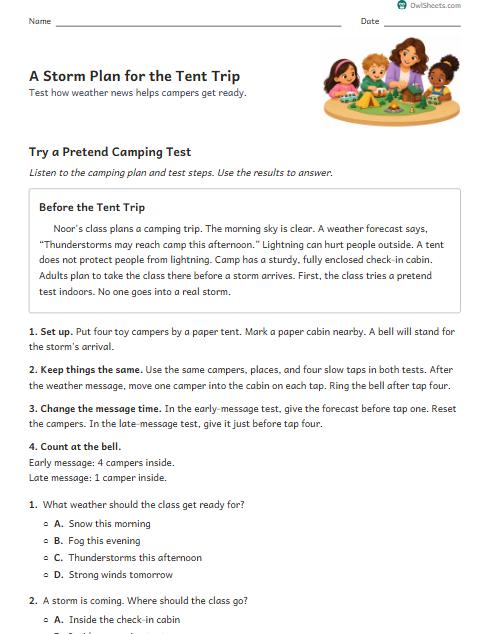 A Storm Plan for the Tent Trip worksheet preview