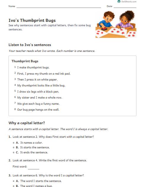 Ivo's Thumbprint Bugs worksheet preview