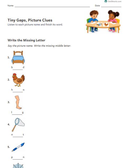 Tiny Gaps, Picture Clues worksheet preview