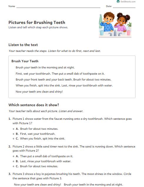 Pictures for Brushing Teeth worksheet preview