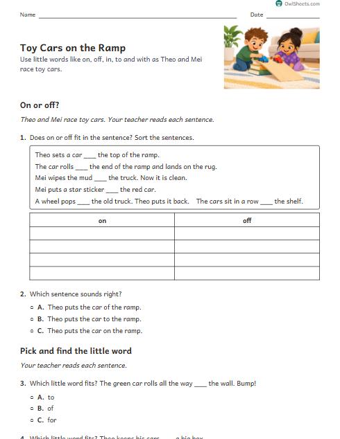 Toy Cars on the Ramp worksheet preview