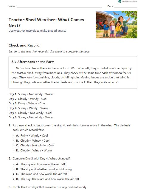 Tractor Shed Weather: What Comes Next? worksheet preview