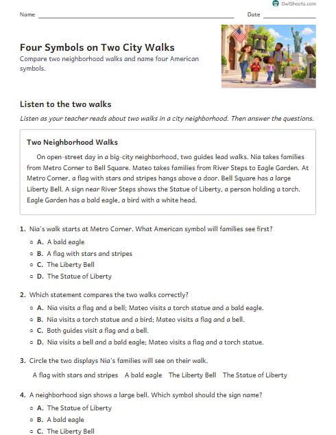 Four Symbols on Two City Walks worksheet preview