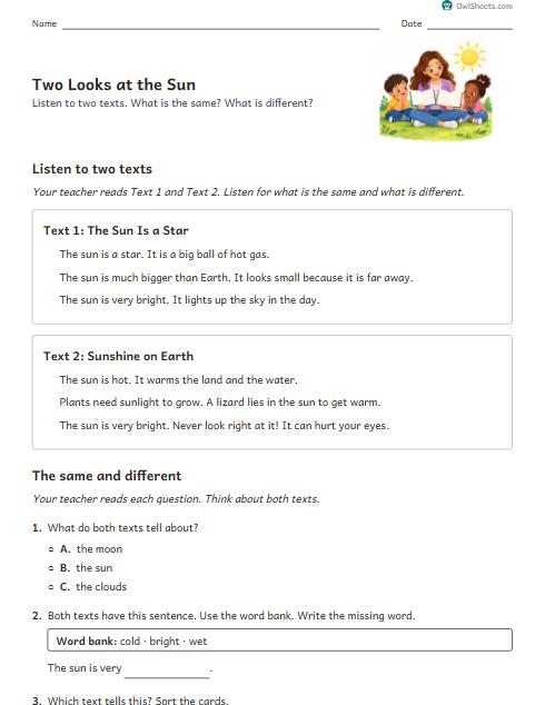Two Looks at the Sun worksheet preview
