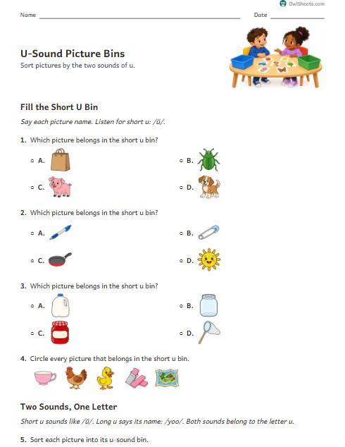 U-Sound Picture Bins worksheet preview