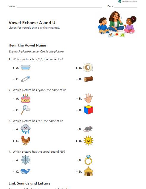 Vowel Echoes: A and U worksheet preview