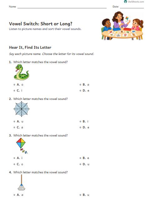 Vowel Switch: Short or Long? worksheet preview