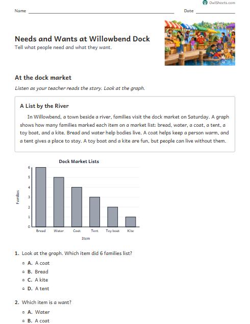 Needs and Wants at Willowbend Dock worksheet preview