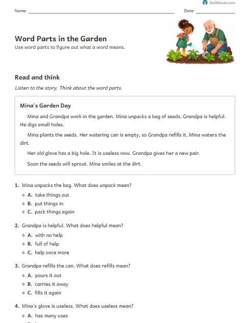 Word Parts in the Garden worksheet preview