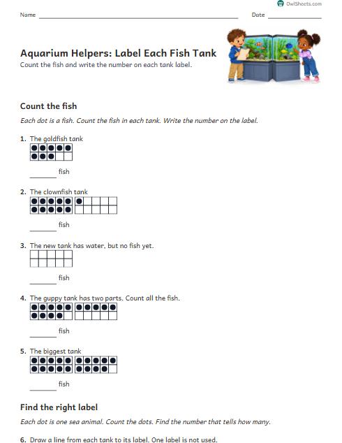 Aquarium Helpers: Label Each Fish Tank worksheet preview