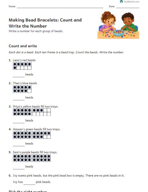 Making Bead Bracelets: Count and Write the Number worksheet preview