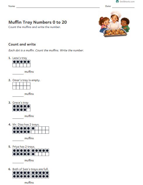 Muffin Tray Numbers 0 to 20 worksheet preview