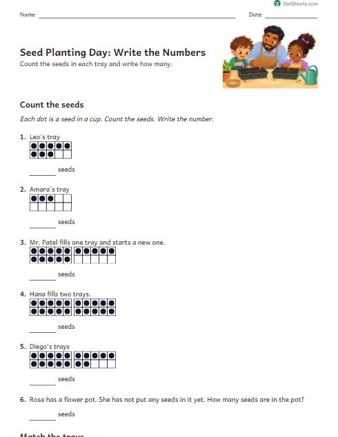 Seed Planting Day: Write the Numbers worksheet preview