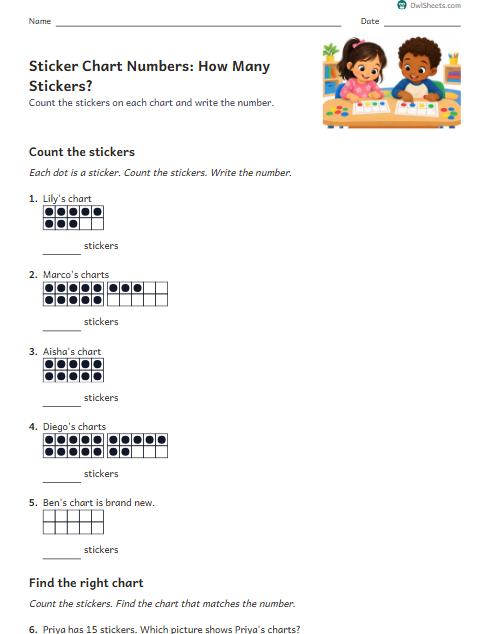 Sticker Chart Numbers: How Many Stickers? worksheet preview