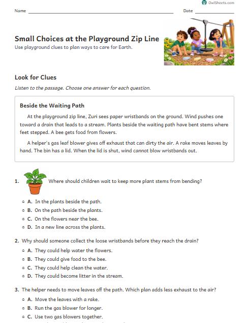 Small Choices at the Playground Zip Line worksheet preview